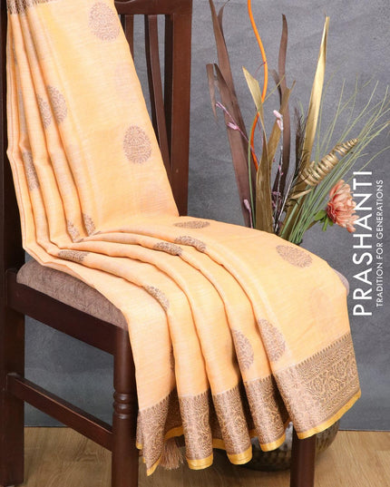 Tissue linen saree pale orange with thread woven buttas and thread woven border - {{ collection.title }} by Prashanti Sarees