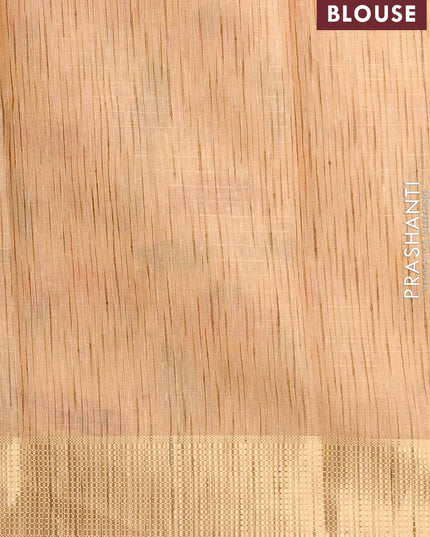 Tissue linen saree peach shade with allover leaf butta prints and zari woven border - {{ collection.title }} by Prashanti Sarees