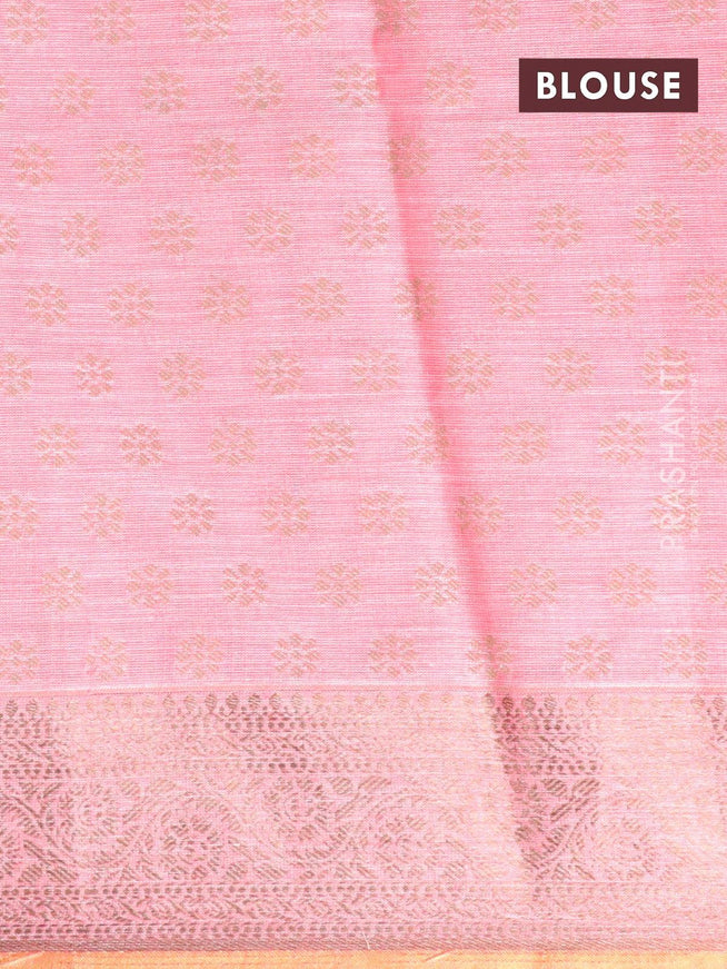Tissue linen saree pink with thread woven buttas and thread woven border - {{ collection.title }} by Prashanti Sarees