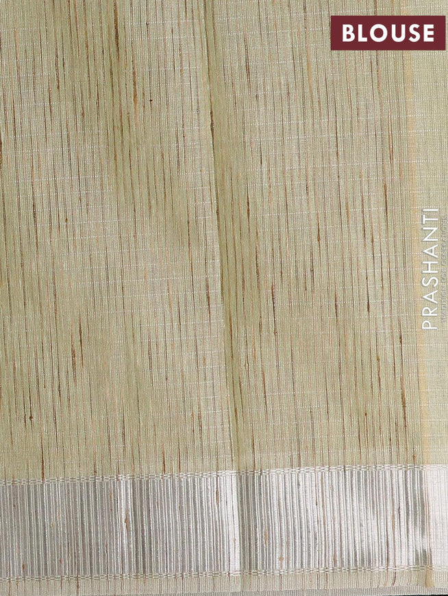 Tissue linen saree pista green with allover floral butta prints and silver zari woven border - {{ collection.title }} by Prashanti Sarees