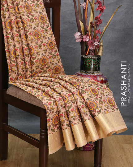 Tissue linen saree sandal with allover prints and zari woven border - {{ collection.title }} by Prashanti Sarees