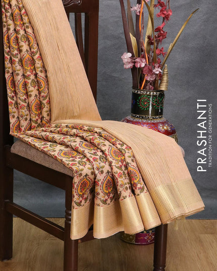 Tissue linen saree sandal with allover prints and zari woven border - {{ collection.title }} by Prashanti Sarees