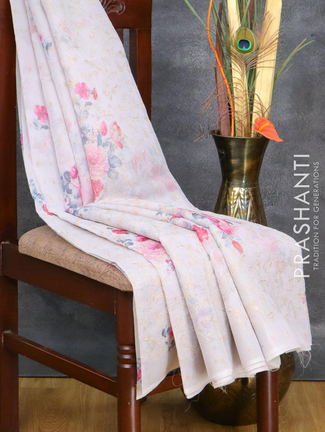 Tissue organza saree grey with allover floral digital prints & embroidery work in borderless style - {{ collection.title }} by Prashanti Sarees