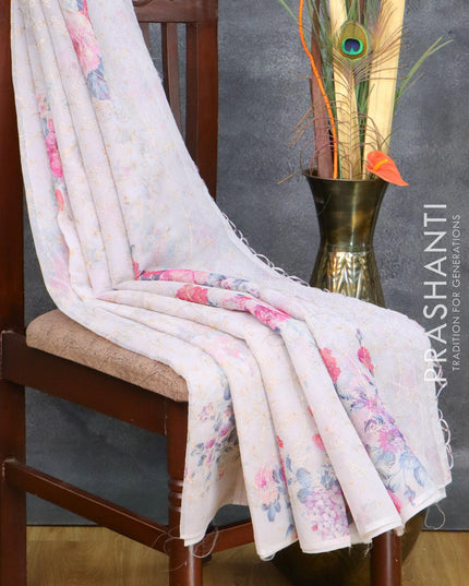 Tissue organza saree grey with allover floral digital prints & embroidery work in borderless style - {{ collection.title }} by Prashanti Sarees