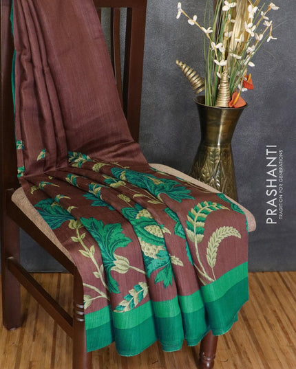 Tussar georgette saree brown with allover floral prints and ganga jamuna border - {{ collection.title }} by Prashanti Sarees