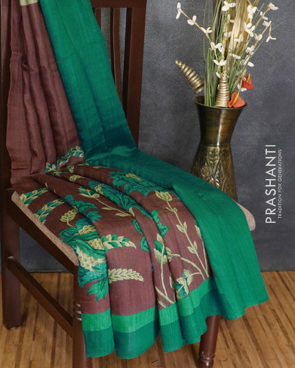 Tussar georgette saree brown with allover floral prints and ganga jamuna border - {{ collection.title }} by Prashanti Sarees
