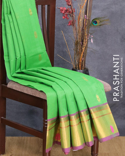 Venkatagiri cotton saree light green and purple with zari woven buttas and zari woven thread butta border - {{ collection.title }} by Prashanti Sarees