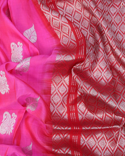 Venkatagiri silk saree candy pink and red with silver zari woven buttas and silver zari woven paithani border - {{ collection.title }} by Prashanti Sarees