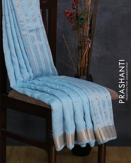 Viscose saree blue shade with allover embroidery work & zari buttas and zari woven border - {{ collection.title }} by Prashanti Sarees