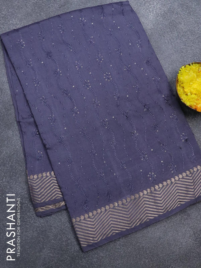 Viscose saree blue shade with allover embroidery work and zari woven border - {{ collection.title }} by Prashanti Sarees