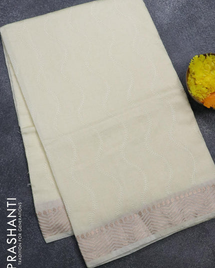 Viscose saree cream with allover embroidery work and zari woven border - {{ collection.title }} by Prashanti Sarees
