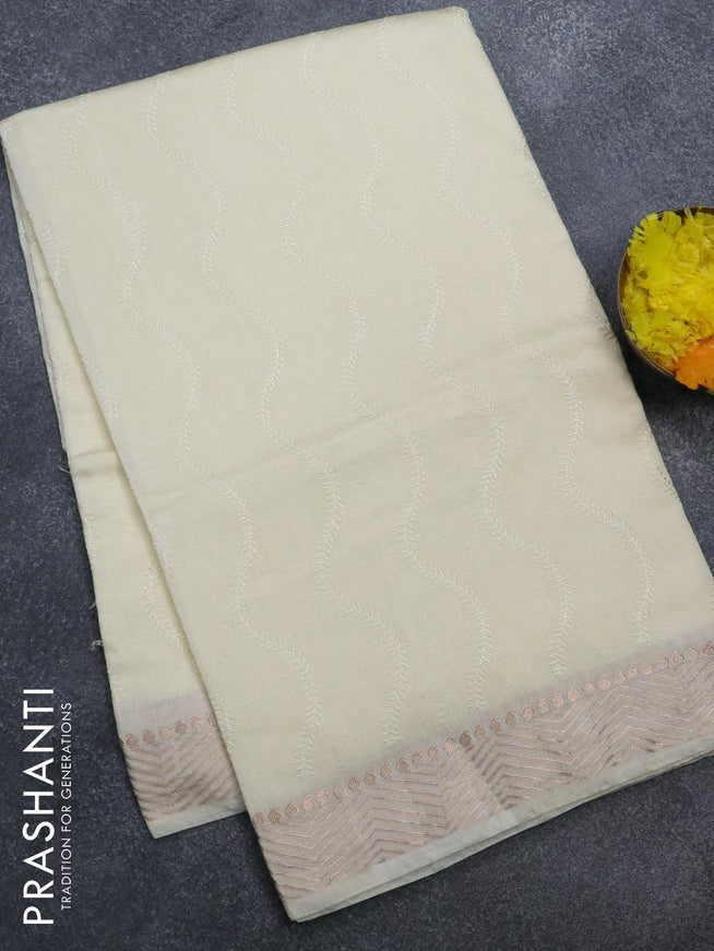 Viscose saree cream with allover embroidery work and zari woven border - {{ collection.title }} by Prashanti Sarees