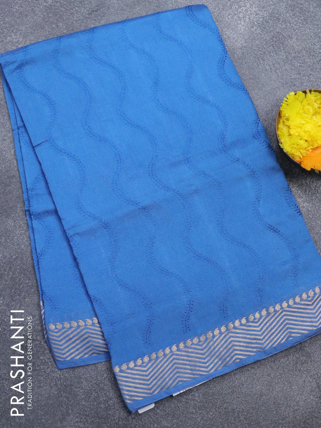 Viscose saree cs blue with allover embroidery work and zari woven border - {{ collection.title }} by Prashanti Sarees
