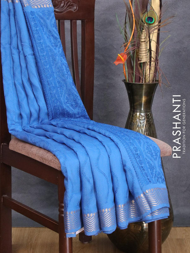 Viscose saree cs blue with allover embroidery work and zari woven border - {{ collection.title }} by Prashanti Sarees