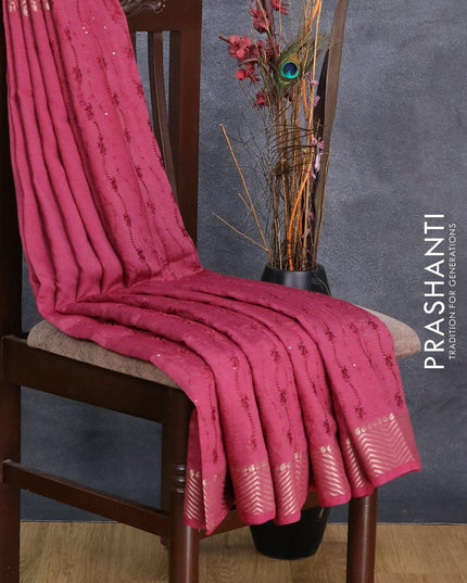 Viscose saree dark magenta pink with allover embroidery & sequin work and zari woven border - {{ collection.title }} by Prashanti Sarees