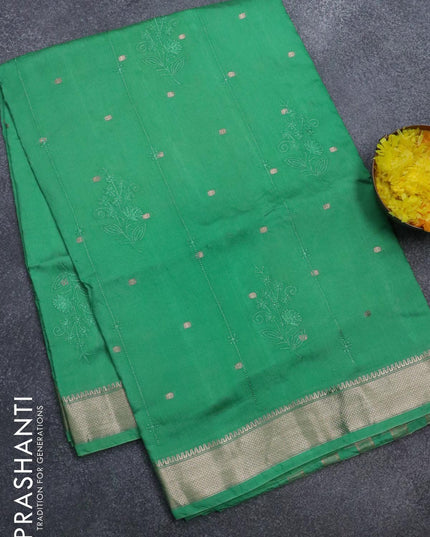 Viscose saree green with allover embroidery work & zari buttas and zari woven border - {{ collection.title }} by Prashanti Sarees