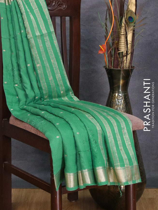 Viscose saree green with allover embroidery work & zari buttas and zari woven border - {{ collection.title }} by Prashanti Sarees