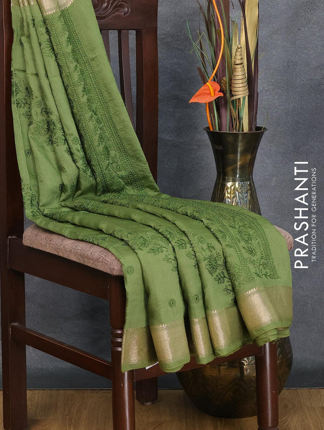 Viscose saree green with allover embroidery work and zari woven border - {{ collection.title }} by Prashanti Sarees