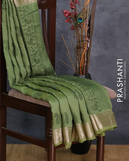 Viscose saree green with paisley embroidery work buttas and zari woven border - {{ collection.title }} by Prashanti Sarees