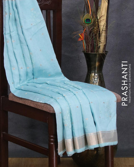 Viscose saree light blue with allover embroidery work & zari buttas and zari woven border - {{ collection.title }} by Prashanti Sarees