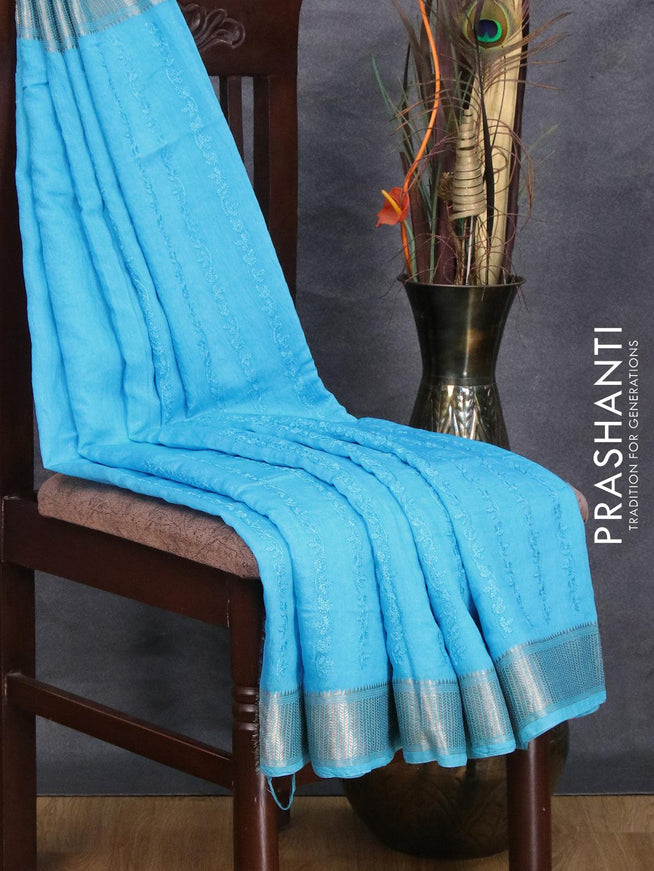 Viscose saree light blue with allover embroidery work and zari woven border - {{ collection.title }} by Prashanti Sarees