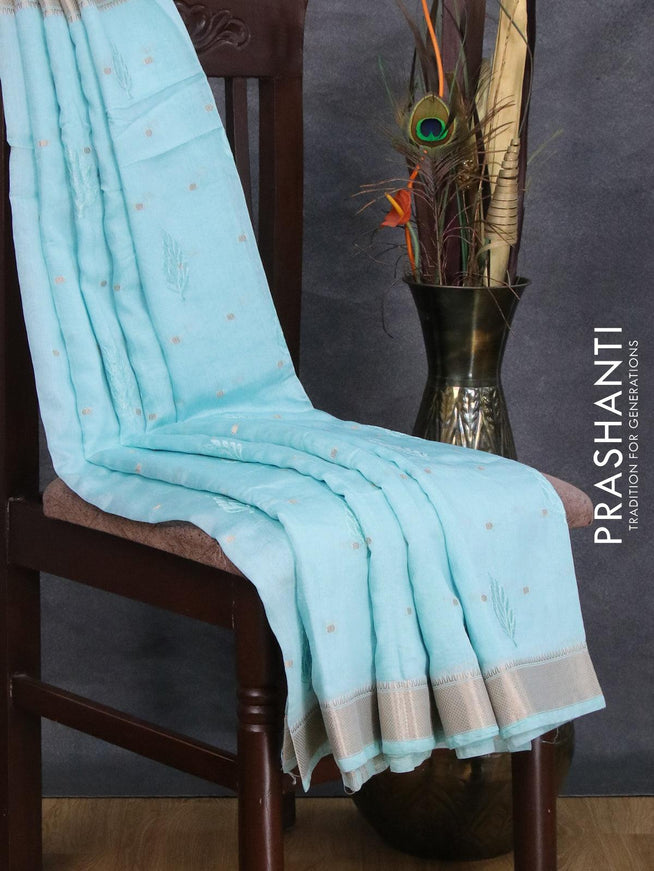 Viscose saree light blue with embroided work & zari buttas and zari woven border - {{ collection.title }} by Prashanti Sarees