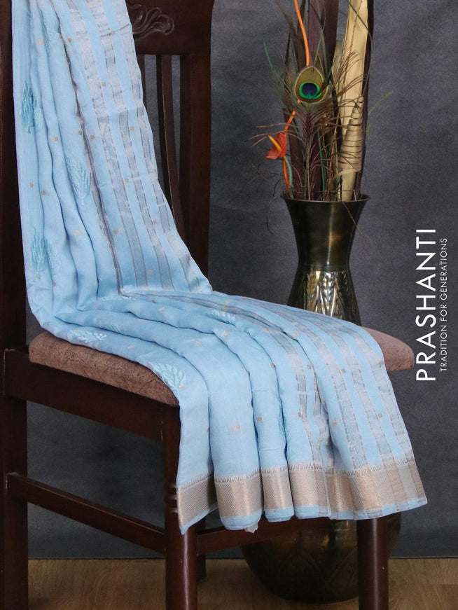 Viscose saree light blue with embroided work & zari buttas and zari woven border - {{ collection.title }} by Prashanti Sarees