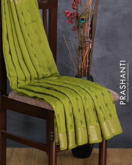 Viscose saree light green with allover embroidery & sequin work and zari woven border - {{ collection.title }} by Prashanti Sarees