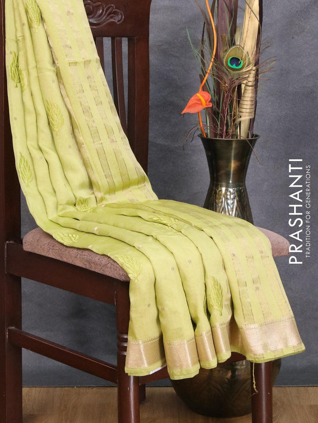 Viscose saree light green with embroided work & zari buttas and zari woven border - {{ collection.title }} by Prashanti Sarees