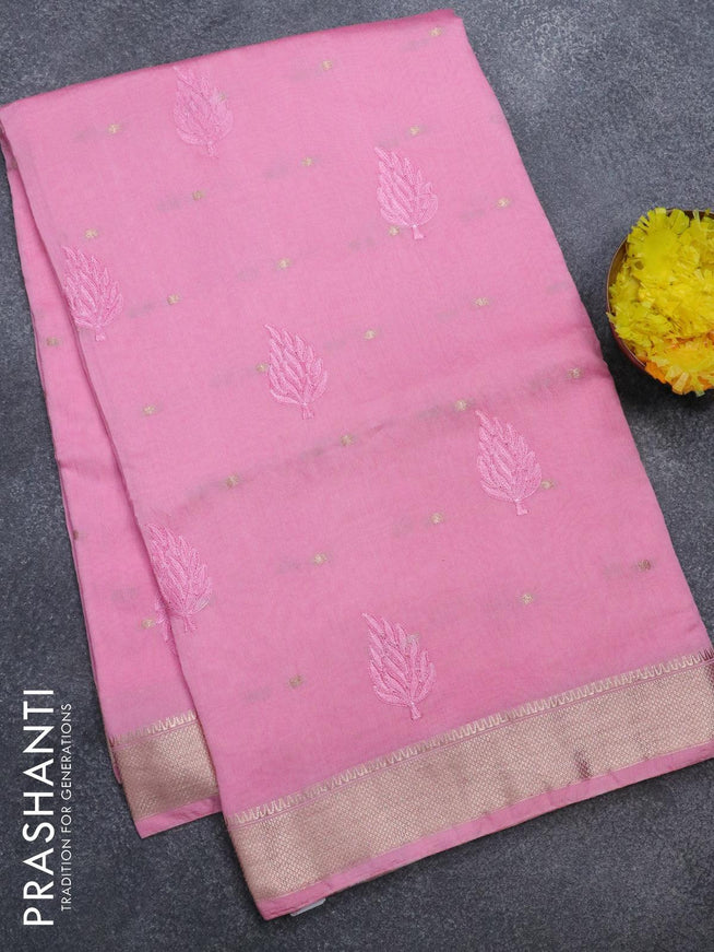 Viscose saree light pink with embroided work & zari buttas and zari woven border - {{ collection.title }} by Prashanti Sarees