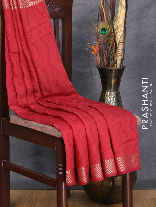 Viscose saree maroon with allover embroidery work and zari woven border - {{ collection.title }} by Prashanti Sarees