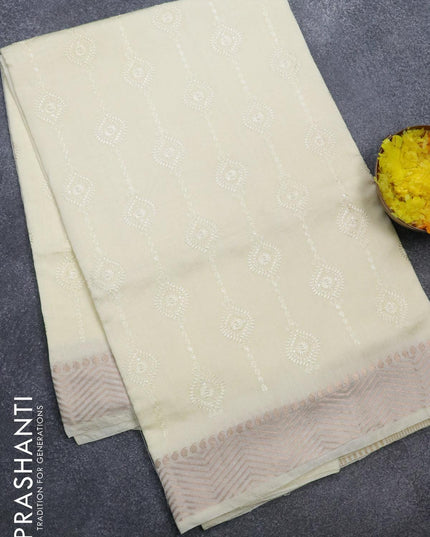 Viscose saree off white with allover embroidery & sequin work and zari woven border - {{ collection.title }} by Prashanti Sarees