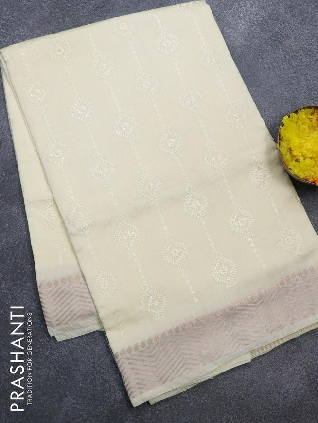 Viscose saree off white with allover embroidery & sequin work and zari woven border - {{ collection.title }} by Prashanti Sarees