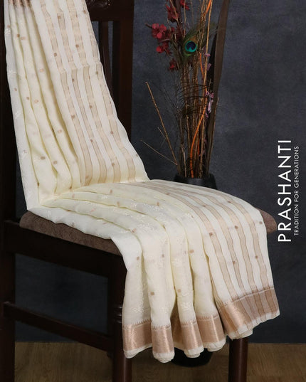 Viscose saree off white with allover embroidery work & zari buttas and zari woven border - {{ collection.title }} by Prashanti Sarees