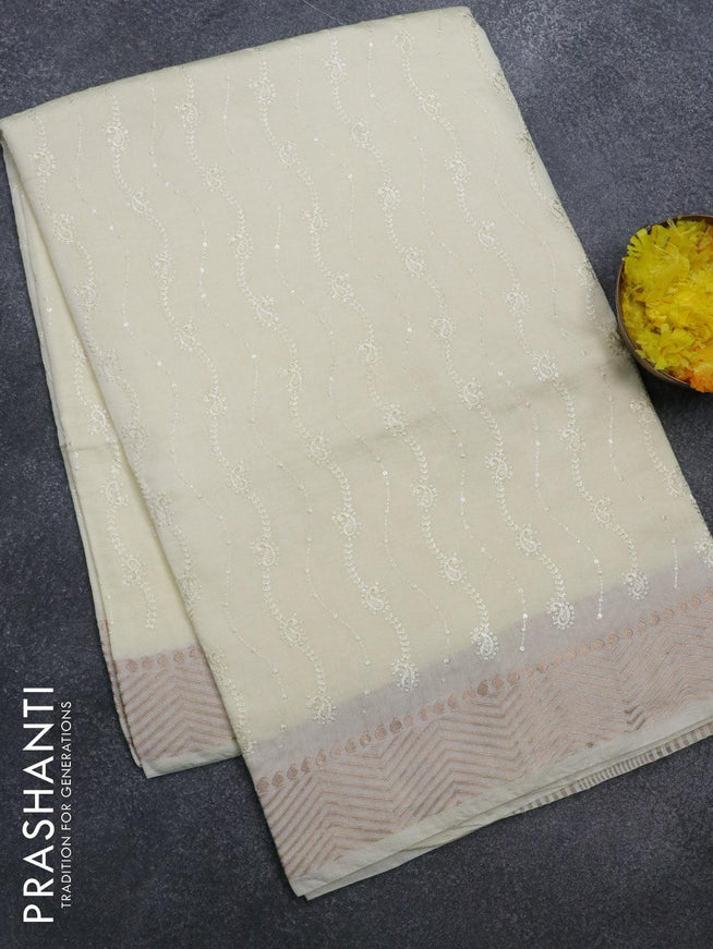 Viscose saree off white with allover embroidery work and zari woven border - {{ collection.title }} by Prashanti Sarees