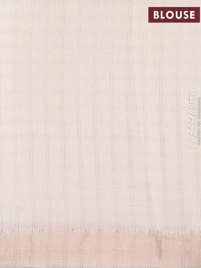 Viscose saree off white with allover zari checks & embroidery work and zari woven border - {{ collection.title }} by Prashanti Sarees