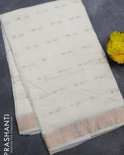 Viscose saree off white with embroided work & zari buttas and zari woven border - {{ collection.title }} by Prashanti Sarees