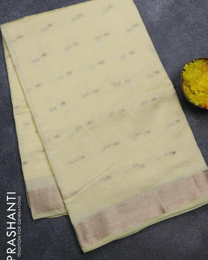 Viscose saree pale yellow with allover embroidery work & zari buttas and zari woven border - {{ collection.title }} by Prashanti Sarees