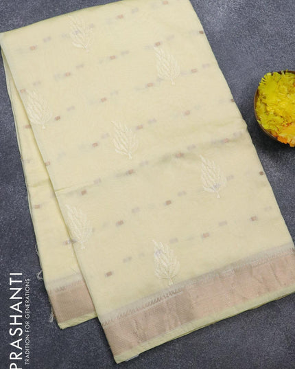 Viscose saree pale yellow with embroided work & zari buttas and zari woven border - {{ collection.title }} by Prashanti Sarees