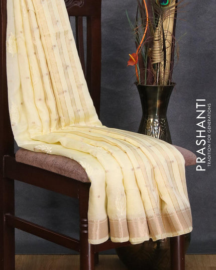Viscose saree pale yellow with embroided work & zari buttas and zari woven border - {{ collection.title }} by Prashanti Sarees