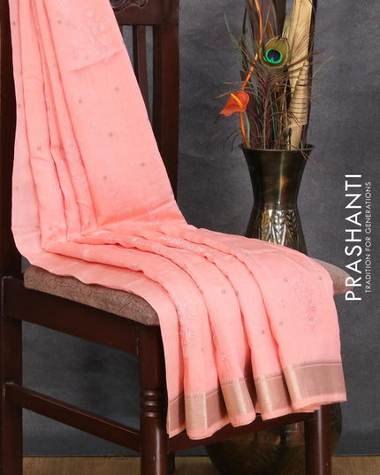 Viscose saree peach orange with allover embroidery work & zari buttas and zari woven border - {{ collection.title }} by Prashanti Sarees