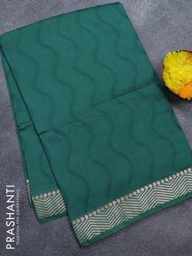 Viscose saree peacock green with allover embroidery work and zari woven border - {{ collection.title }} by Prashanti Sarees