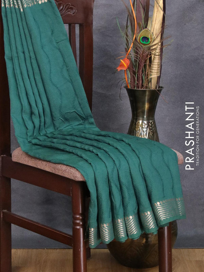 Viscose saree peacock green with allover embroidery work and zari woven border - {{ collection.title }} by Prashanti Sarees