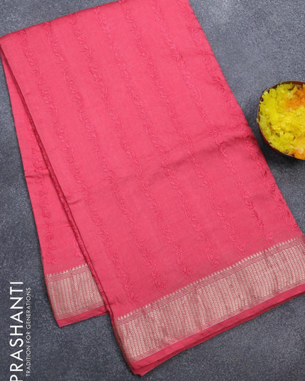 Viscose saree pink shade with allover embroidery work and zari woven border - {{ collection.title }} by Prashanti Sarees