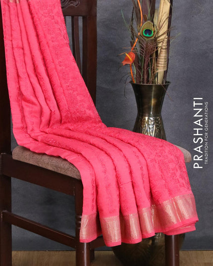 Viscose saree pink shade with allover embroidery work and zari woven border - {{ collection.title }} by Prashanti Sarees