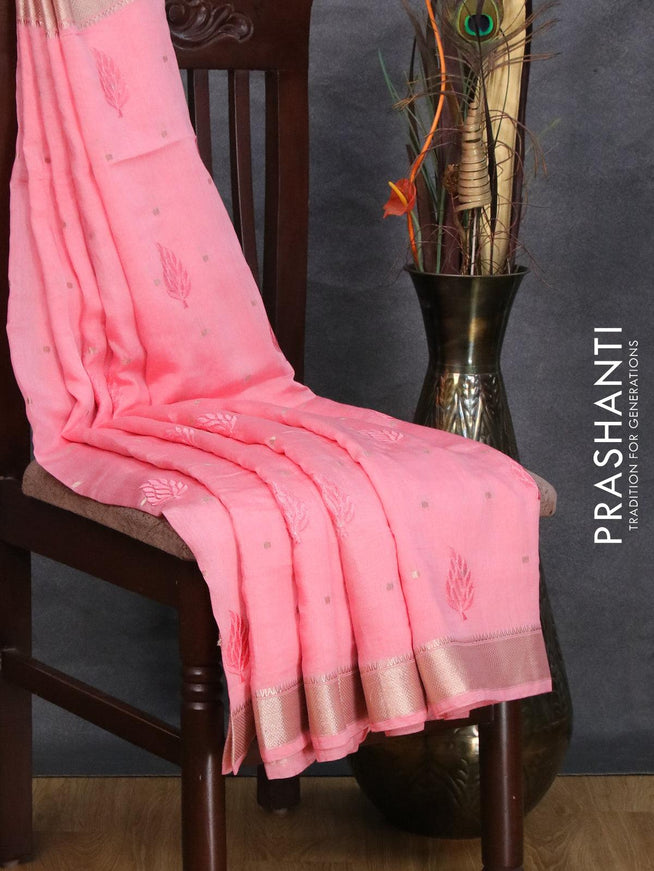 Viscose saree pink shade with embroided work & zari buttas and zari woven border - {{ collection.title }} by Prashanti Sarees