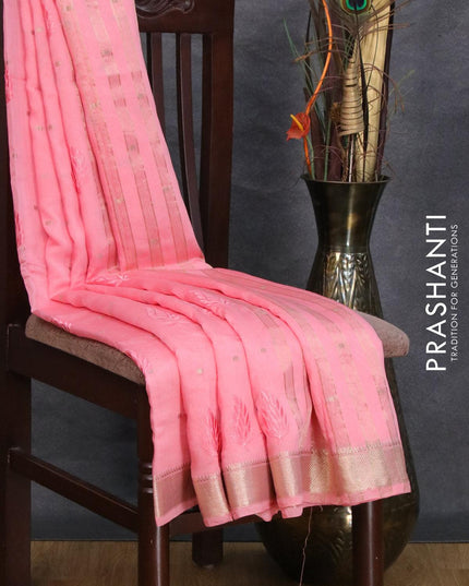 Viscose saree pink shade with embroided work & zari buttas and zari woven border - {{ collection.title }} by Prashanti Sarees