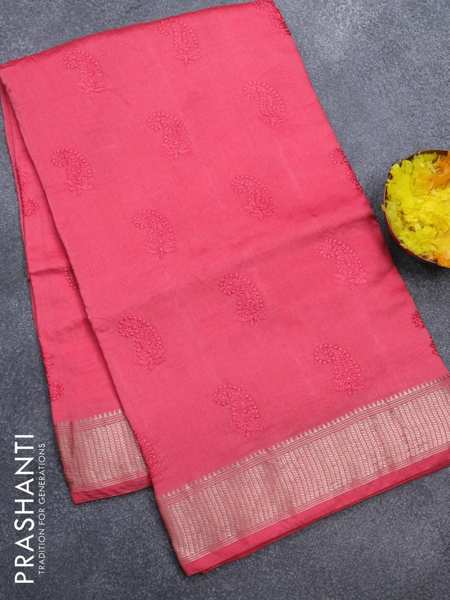 Viscose saree pink shade with paisley embroidery work buttas and zari woven border - {{ collection.title }} by Prashanti Sarees