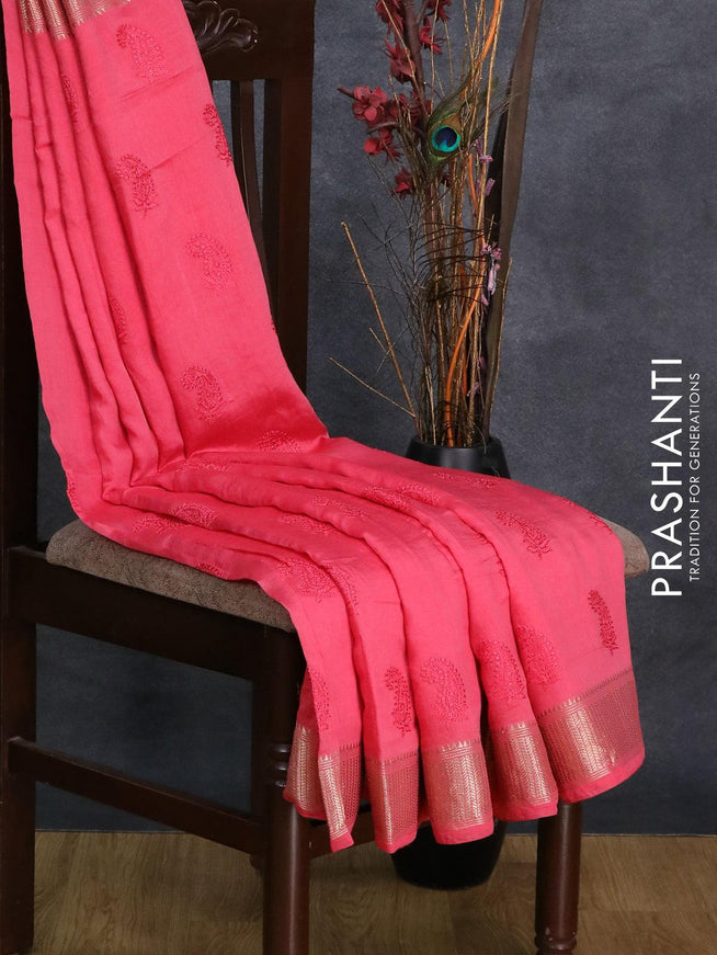 Viscose saree pink shade with paisley embroidery work buttas and zari woven border - {{ collection.title }} by Prashanti Sarees