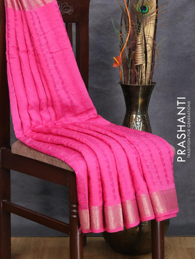 Viscose saree pink with allover embroidery work and zari woven border - {{ collection.title }} by Prashanti Sarees